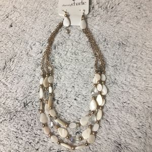 White Beaded Necklace/Earring Set on Gold Chain